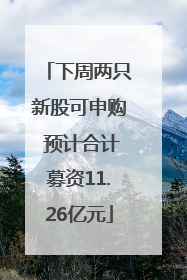 下周两只新股可申购 预计合计募资11.26亿元