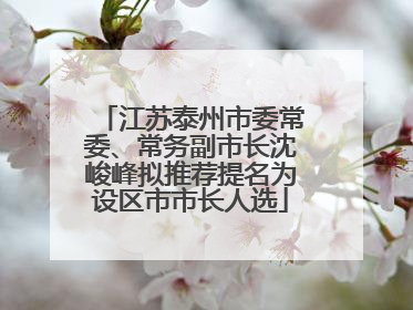 江苏泰州市委常委、常务副市长沈峻峰拟推荐提名为设区市市长人选